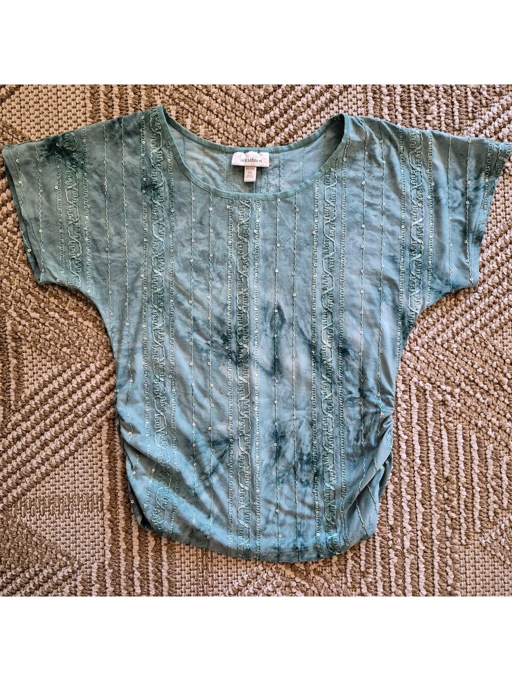 Vintage Y2k Dressbarn Teal Tie Dye Sequin Stripe Fairycore Top PS S Petite